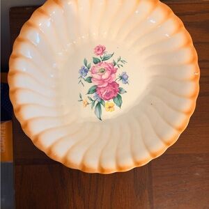 Homer Laughlin Floral Serveware with Orange Rim